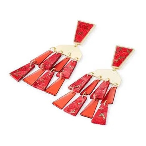 Kendra Scott Red and Gold Dangle Earrings - Picture 1 of 2